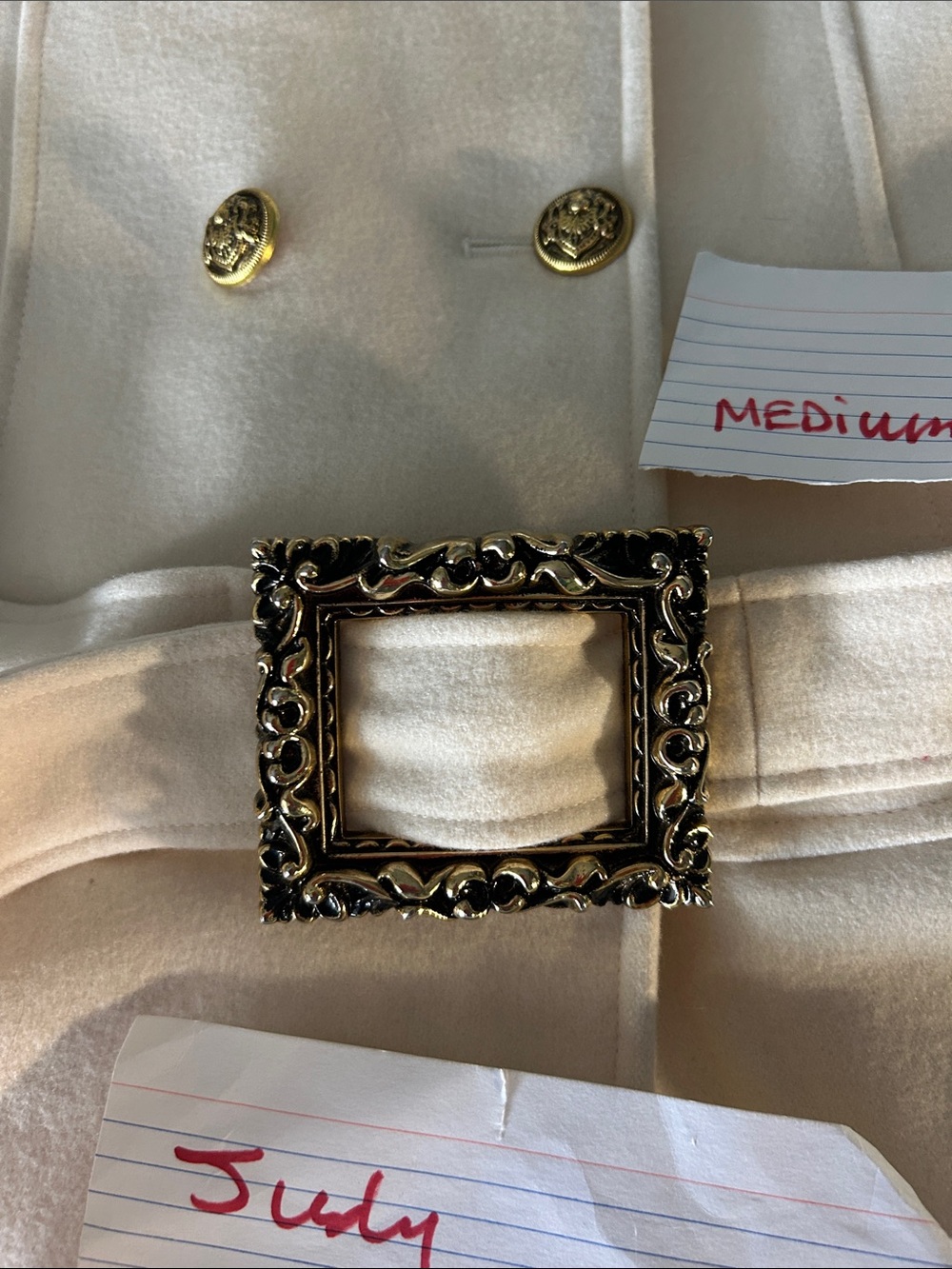 Guess Cream Double-Breasted Pea Coat with beautiful Decorative Belt Buckle! - Picture 2 of 8
